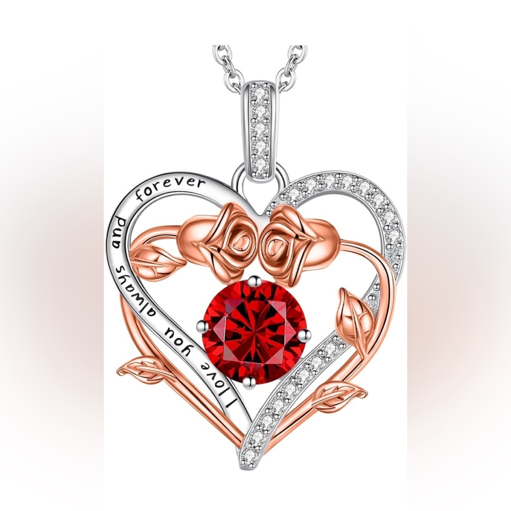 Lomantise Heart Necklace For Women 925 Stearling Silver Rose Heart Birthstone